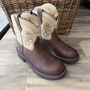 Palitutu Floral Western Boots Women’s US 7.5 Brown Beige Leather Cowboy Boots